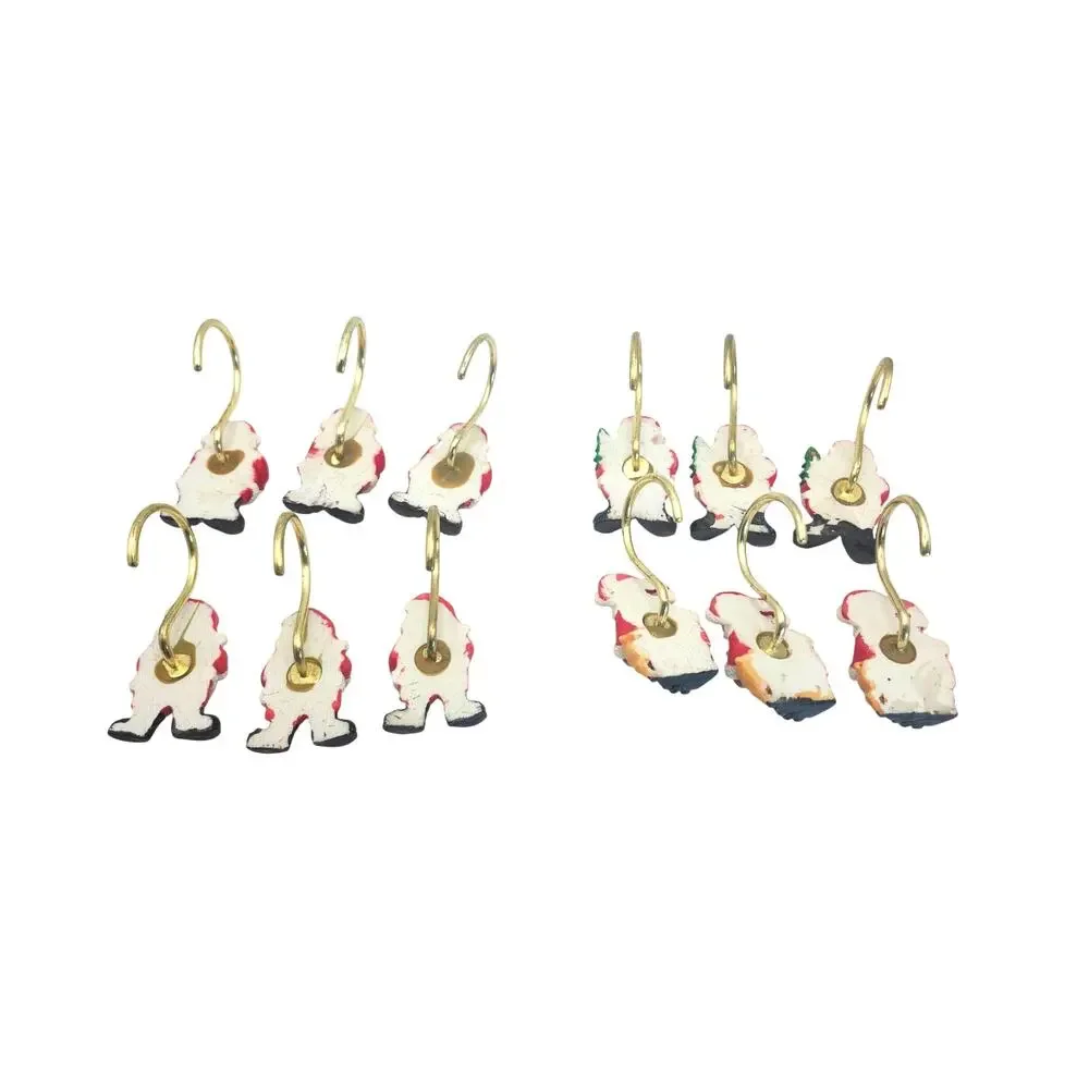 12 Santa Claus Bath Shower Curtain Hooks Resin Hand Painted 4 Different Poses